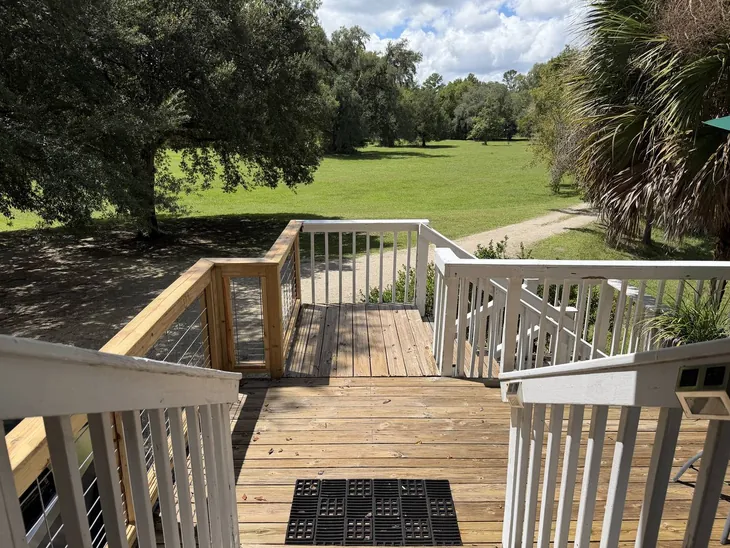 The deck looking out over the open meadow